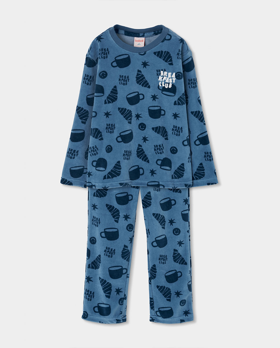 Imagen 0 de Pijama de terciopelo de niño de manga larga Azul marino