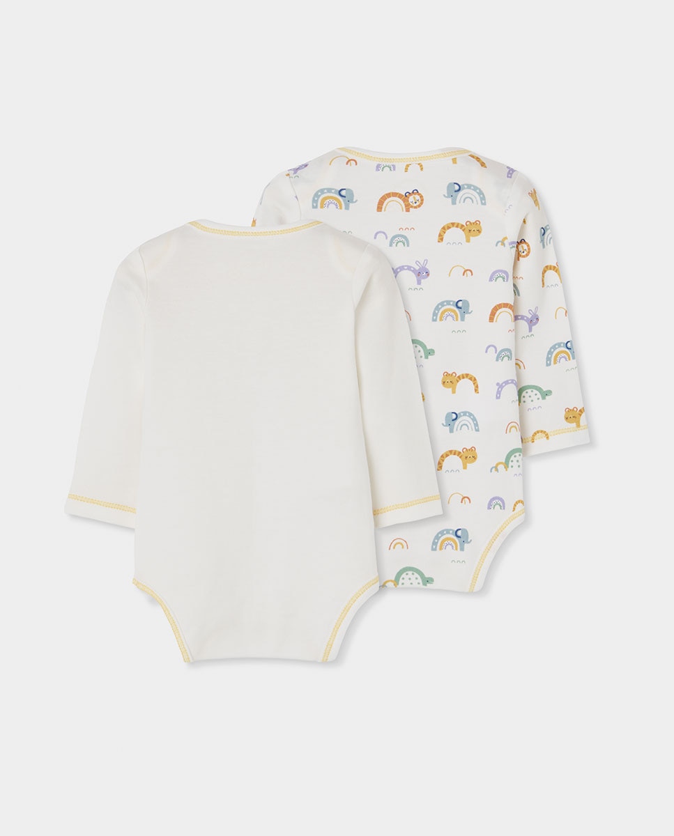 Pack de 2 bodies de algodon con estampado de animales y manga larga - Boboli - Blanco / Amarillo Blanco / Amarillo-3