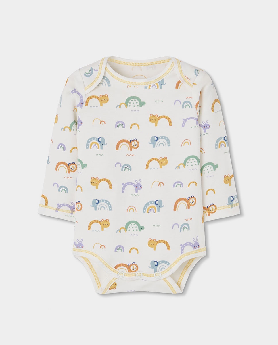 Pack de 2 bodies de algodon con estampado de animales y manga larga - Boboli - Blanco / Amarillo Blanco / Amarillo-4