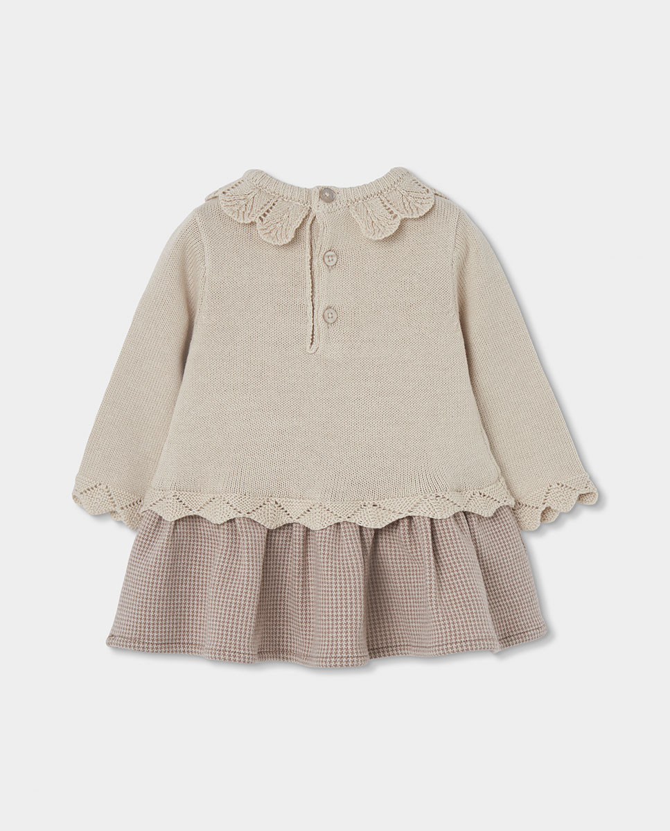 Vestido de punto de bebé niña de manga larga a cuadros - Boboli - Blanco / Rosa Blanco / Rosa-3