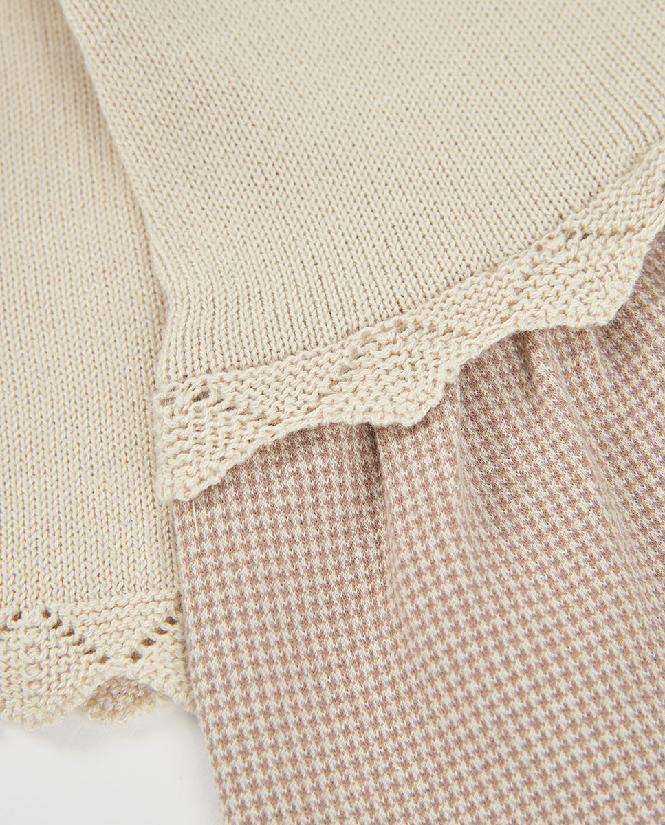 Vestido de punto de bebé niña de manga larga a cuadros - Boboli - Blanco / Rosa Blanco / Rosa-4