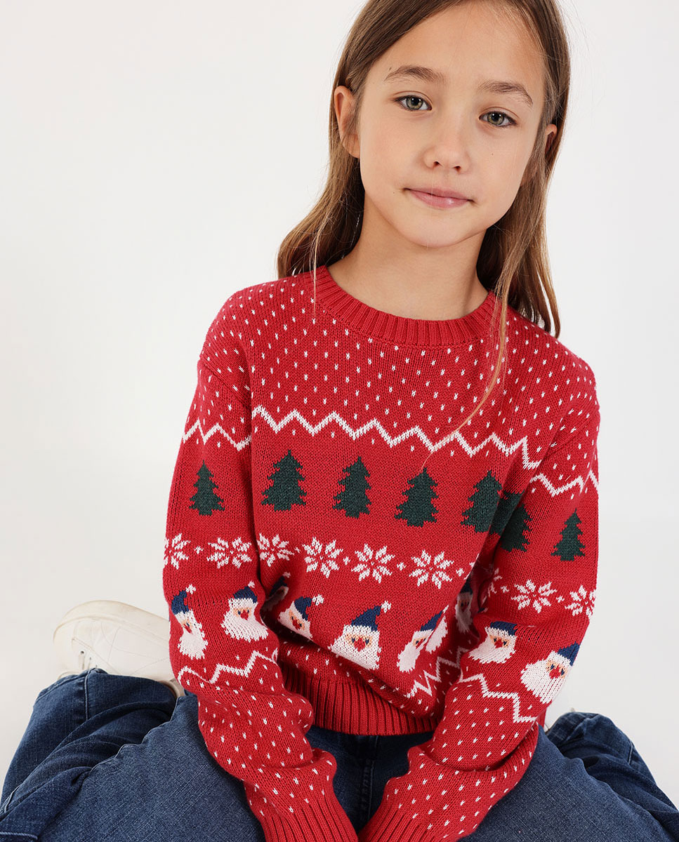 Imagen 1 de Jersey navideño unisex estampado de papa noel Blanco / Rojo