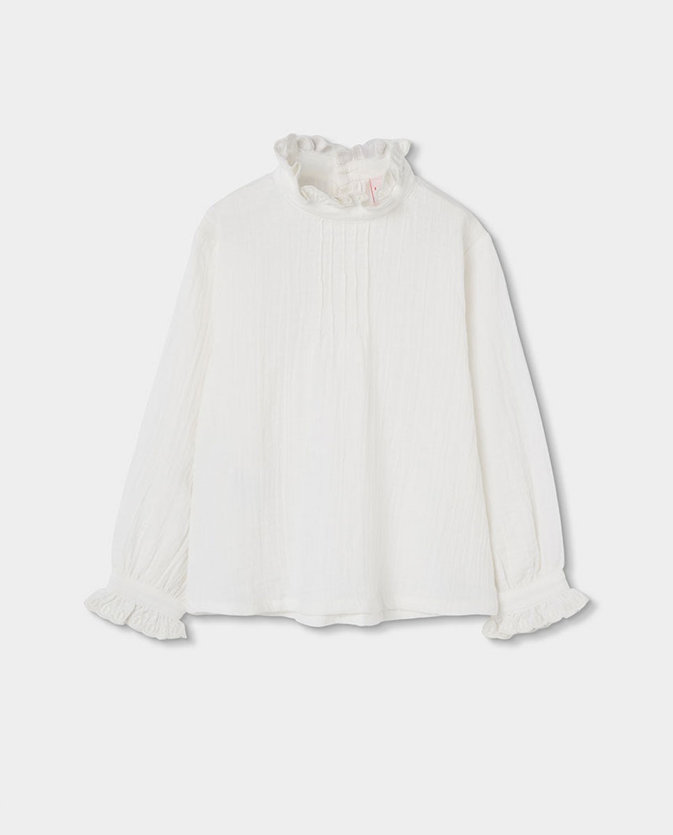 Camiseta de niña de manga larga con cuello redondo - Boboli - Blanco Blanco-3