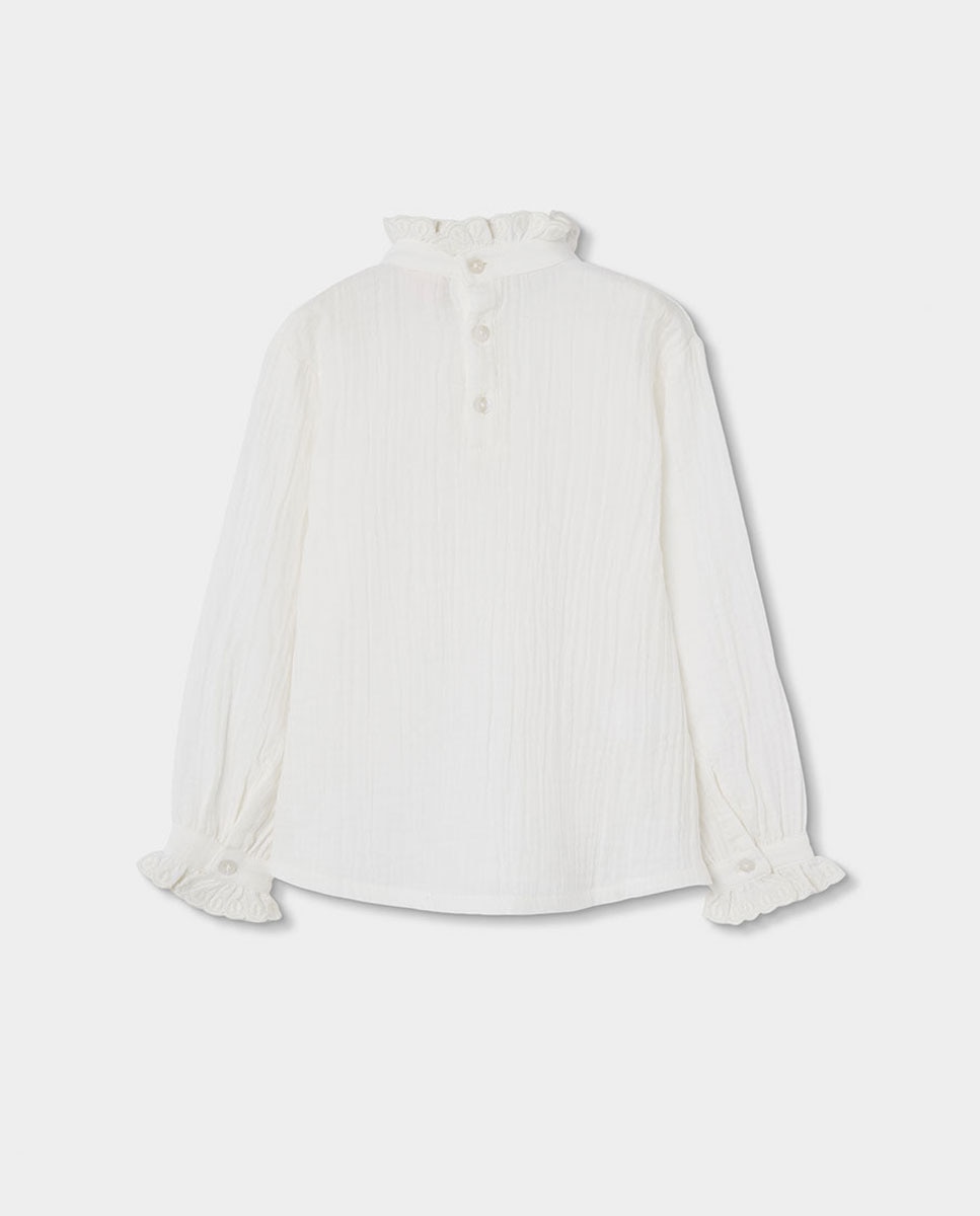 Camiseta de niña de manga larga con cuello redondo - Boboli - Blanco Blanco-2