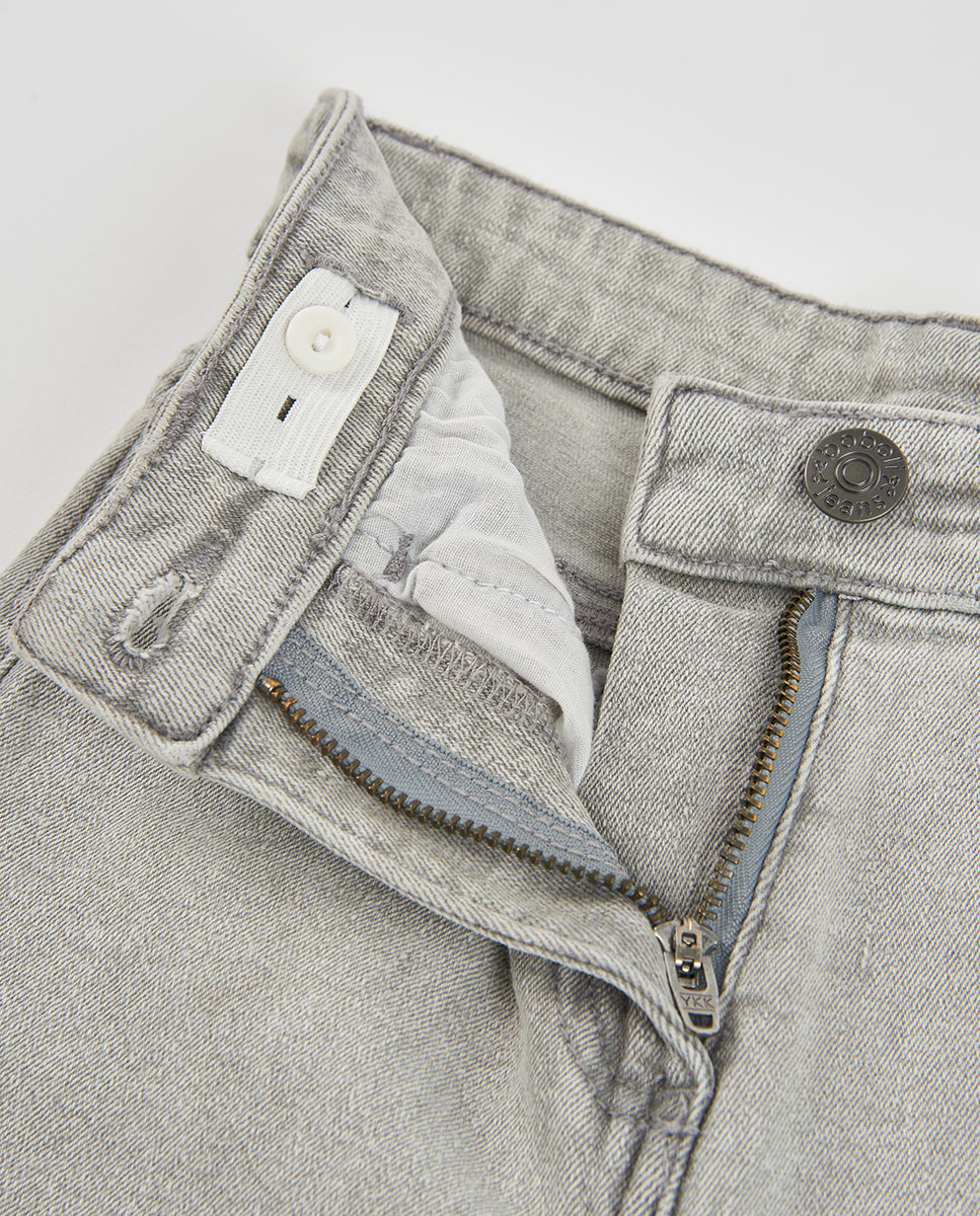 Pantalón vaquero de niña de algodón de tiro alto y corte amplio - Boboli - Gris / Negro Gris / Negro-2