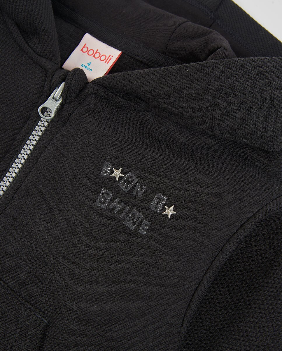 Chaqueta de niña con capucha y cremallera - Boboli - Negro / Plata Negro / Plata-2