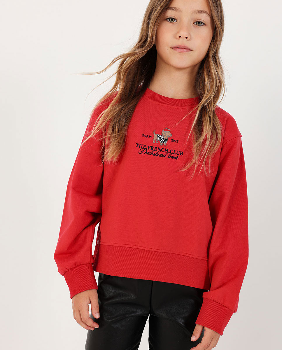 Chaqueta de felpa de niña con capucha y cremallera - Boboli - Rojo / Negro Rojo / Negro-2