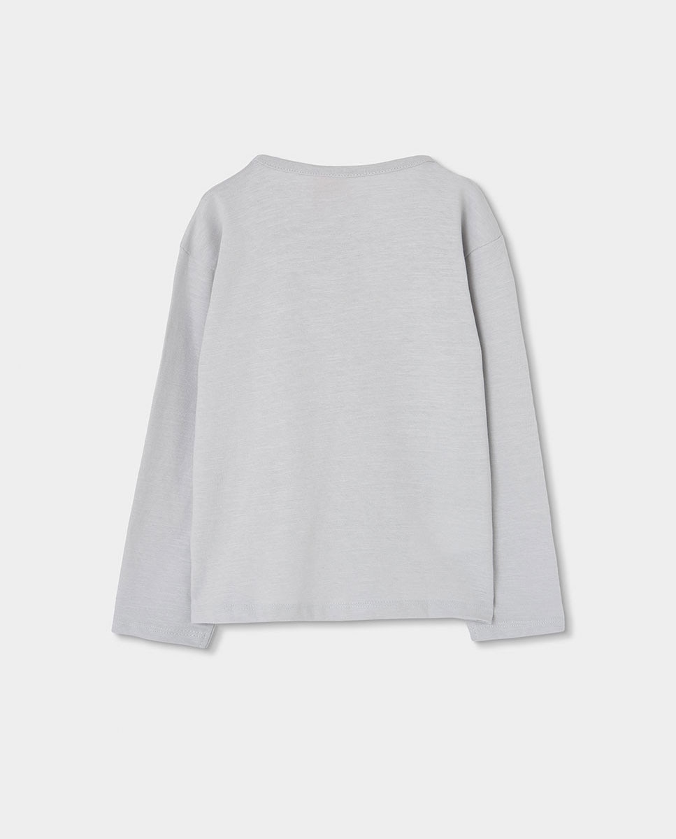 Camiseta de manga larga de niña de algodón con cuello redondo - Boboli - Gris / Negro Gris / Negro-2