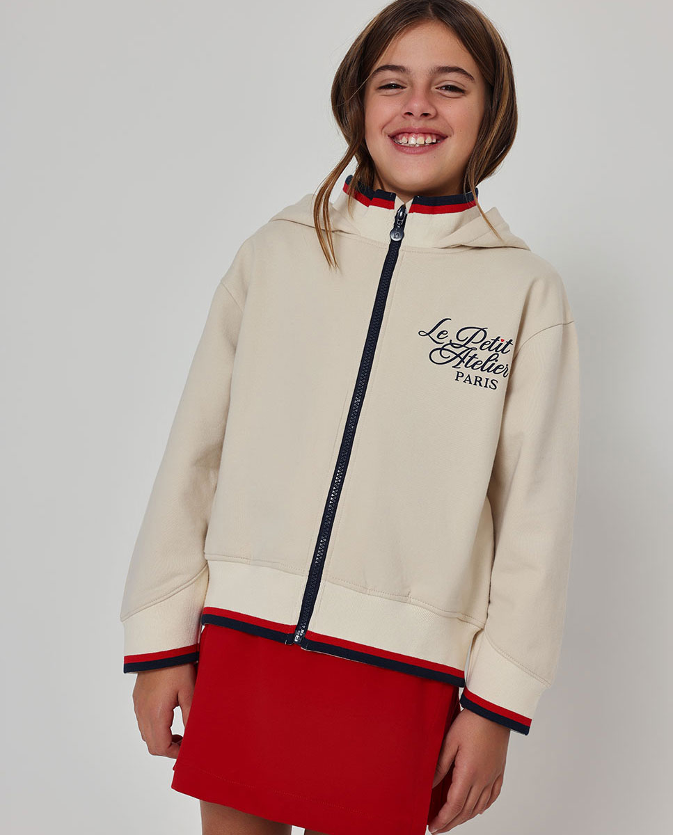 Chaqueta de felpa de niña con capucha y cremallera - Boboli - Natural Natural-1