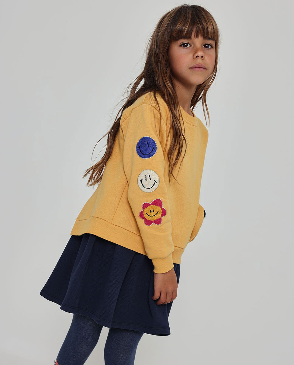 Vestido de felpa de niña de manga larga y cuello redondo - Boboli - Azul marino Azul marino-1