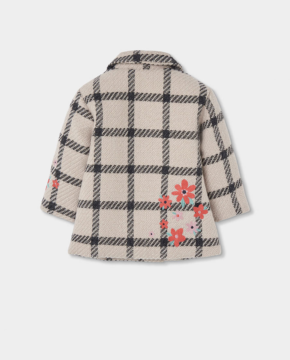 Abrigo de niña a cuadros con bolsillo delantero - Boboli - Blanco / Rojo Blanco / Rojo-3