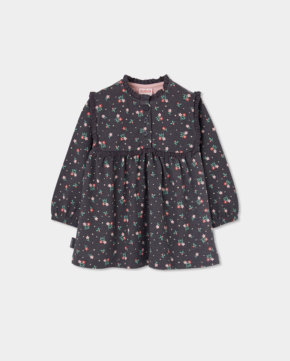 Vestido de niña con estampado de flores y manga larga - Boboli - Negro Negro-2