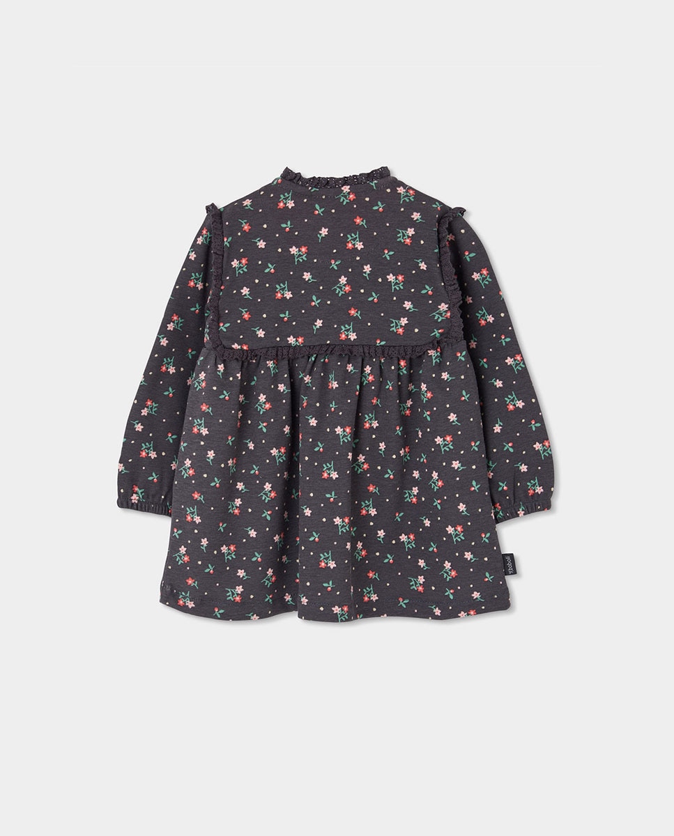 Vestido de niña con estampado de flores y manga larga - Boboli - Negro Negro-3