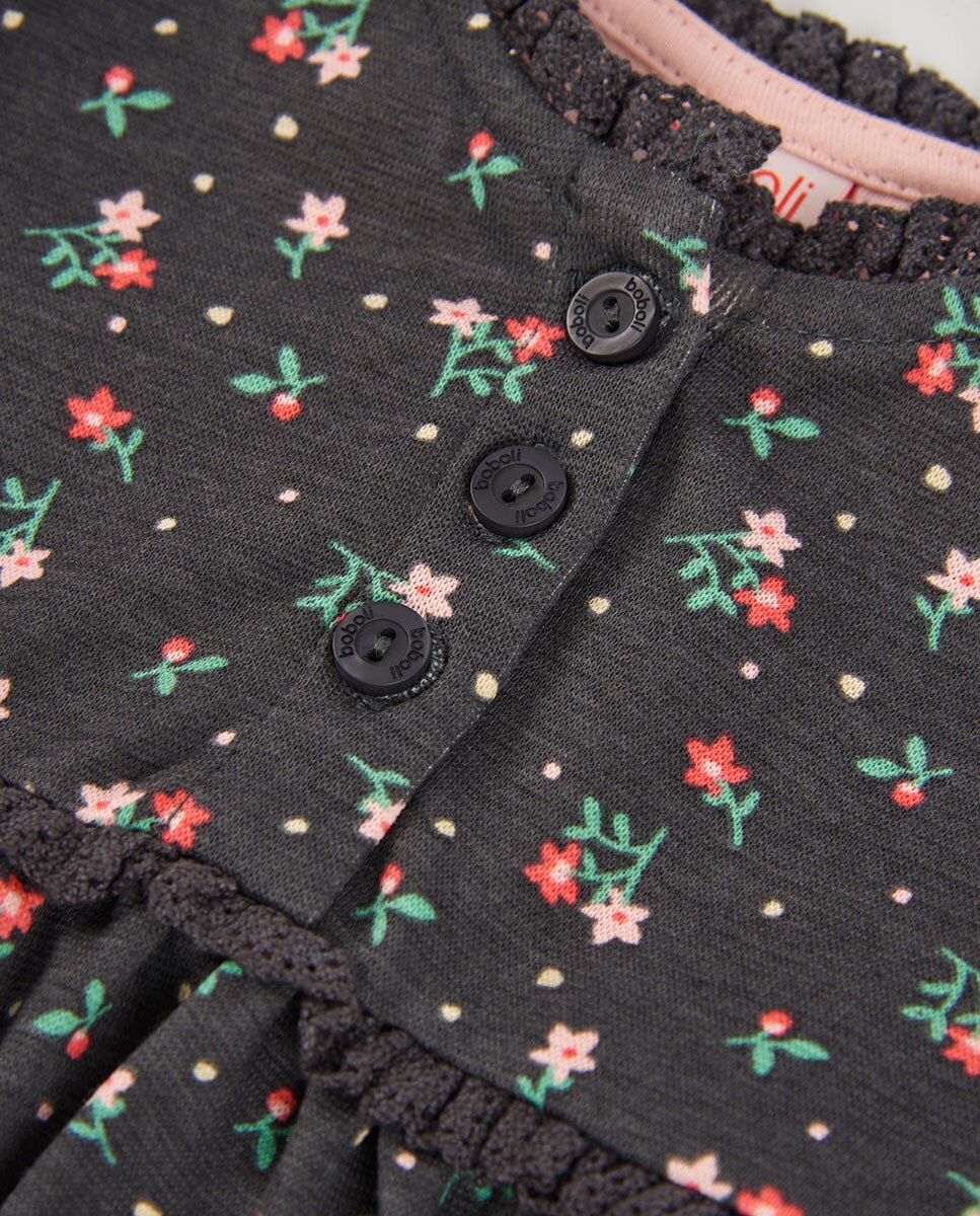 Vestido de niña con estampado de flores y manga larga - Boboli - Negro Negro-4