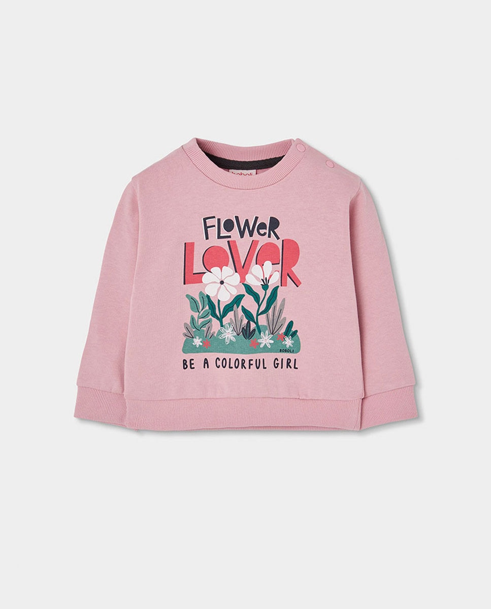 Camiseta de niña de manga larga con cuello redondo - Boboli - Rosa / Verde Rosa / Verde-2