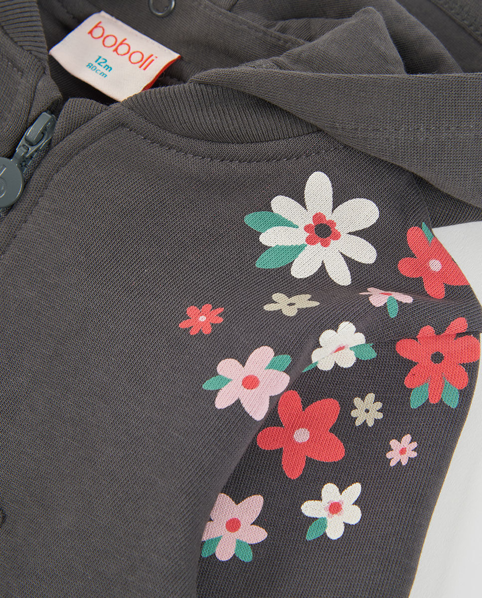 Vestido de felpa de niña con estampado de flores y manga larga - Boboli - Multicolor Multicolor-2