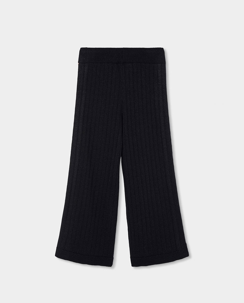 Imagen 2 de Pantalón de punto de niña amplio de tiro alto - Boboli - Negro / Blanco Negro / Blanco