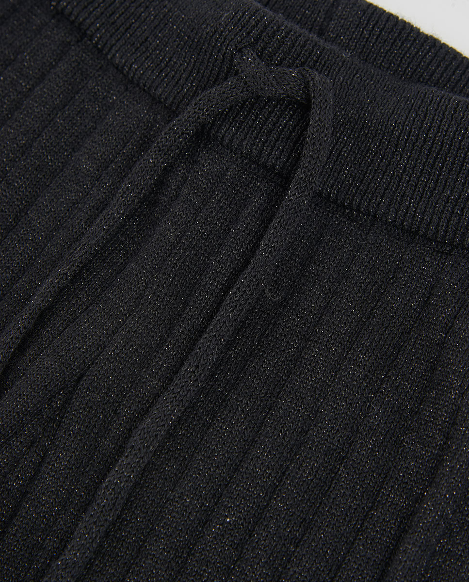 Imagen 3 de Pantalón de punto de niña amplio de tiro alto - Boboli - Negro / Blanco Negro / Blanco