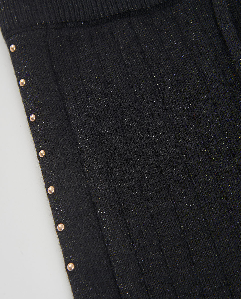 Imagen 4 de Pantalón de punto de niña amplio de tiro alto - Boboli - Negro / Blanco Negro / Blanco