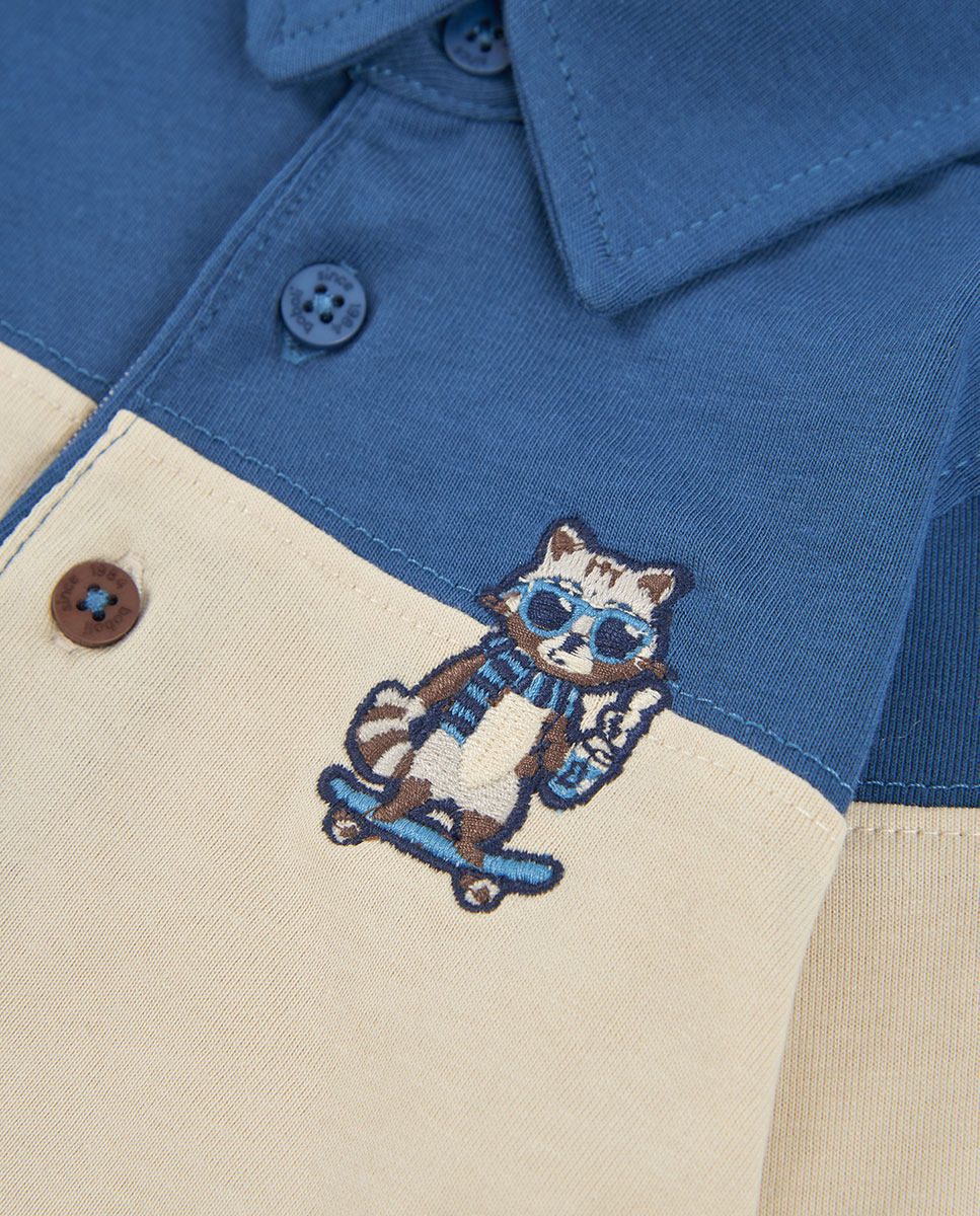 Polo de niño de algodón de manga larga con cuello camisero - Boboli - Blanco / Roble Blanco / Roble-2