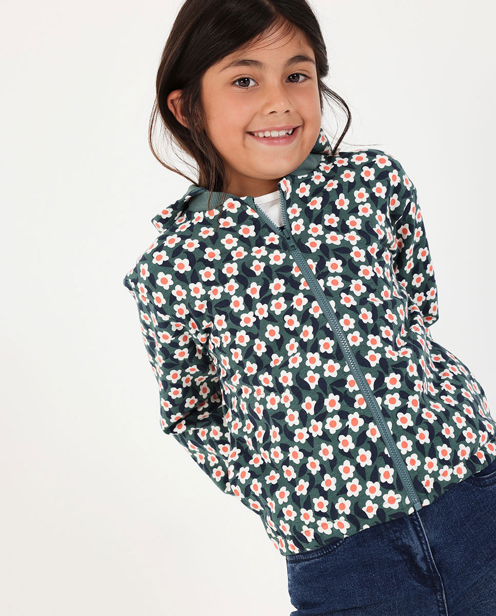 Camiseta de algodón de niña de manga larga con cuello redondo - Boboli - Antracita / Blanco Antracita / Blanco-1