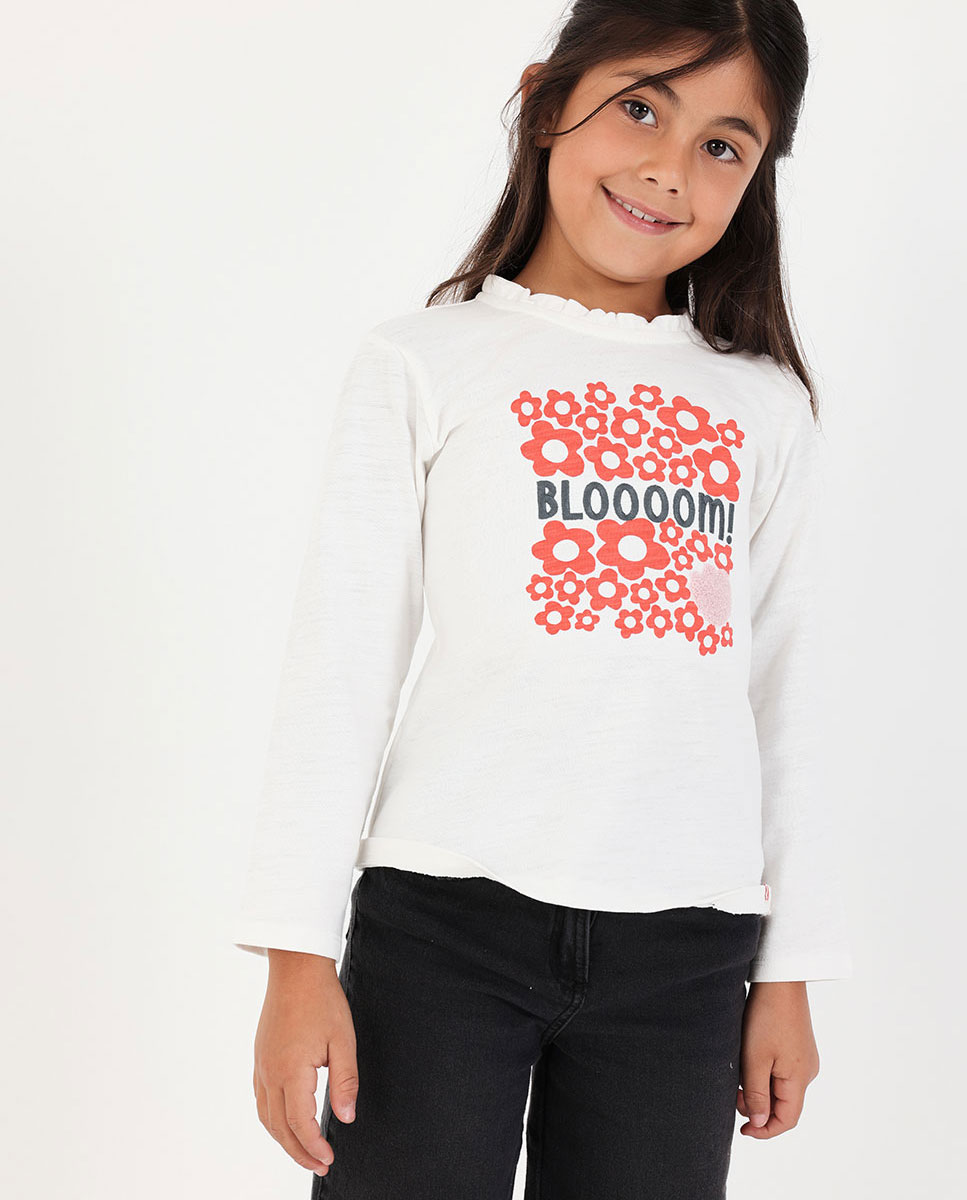 Imagen 0 de Camiseta de algodón de niña de manga larga con cuello redondo Rojo / Blanco