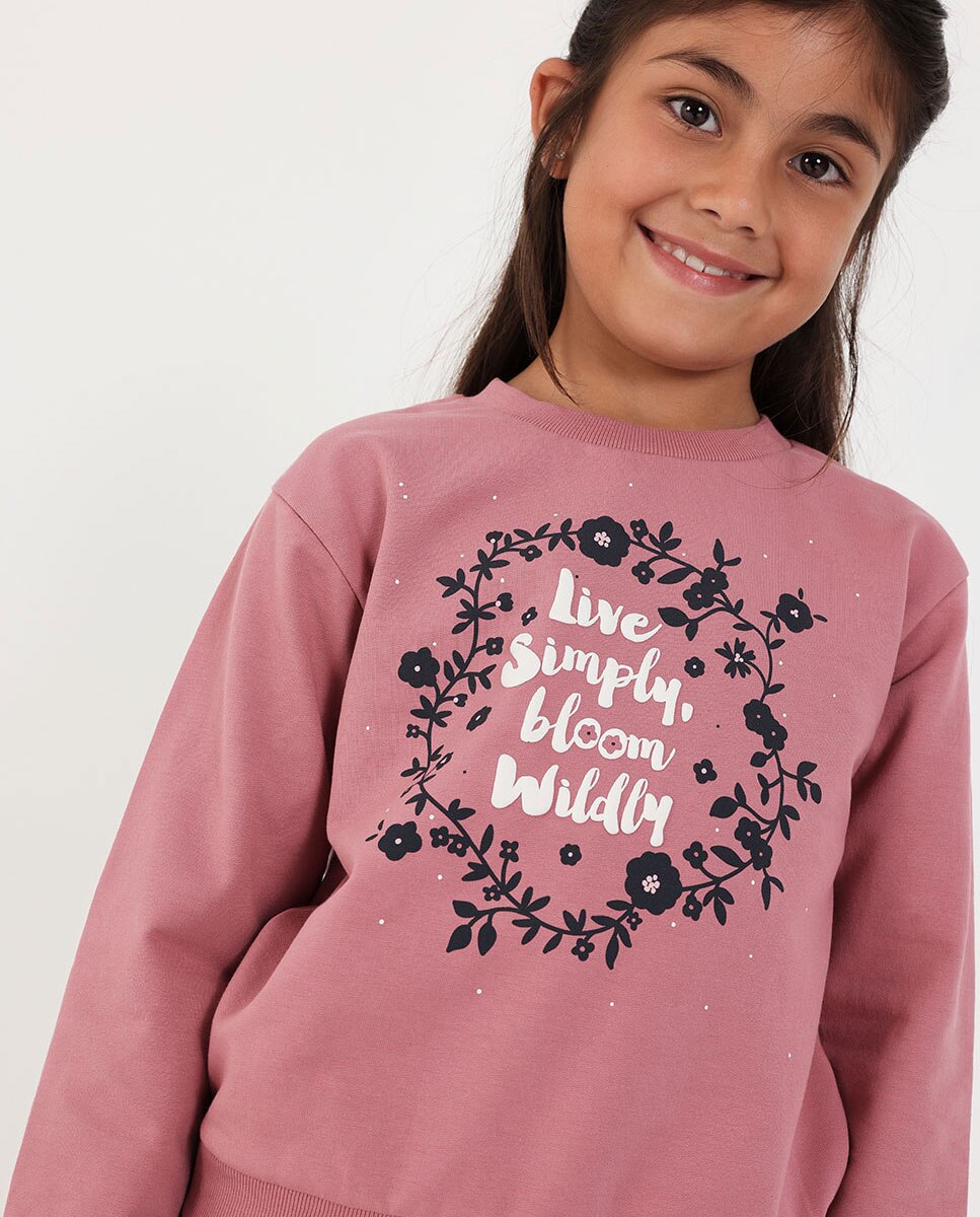 Conjunto de chándal de felpa de niña de manga larga con cordón - Boboli - Negro / Blanco Negro / Blanco-1