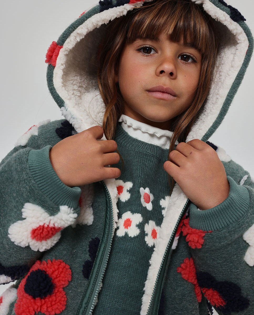 Chaquetón de niña con estampado de flores y capucha - Boboli - Multicolor Multicolor-2