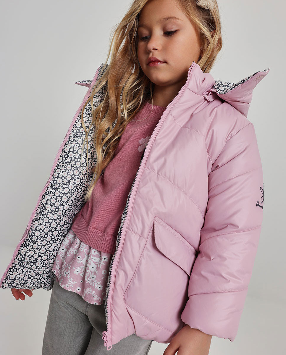 Imagen 1 de Parka reversible de niña con capucha y cremallera Blanco / Negro
