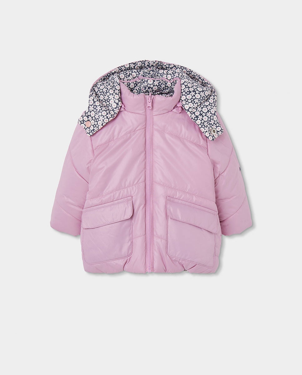 Imagen 5 de Parka reversible de niña con capucha y cremallera - Boboli - Blanco / Negro Blanco / Negro