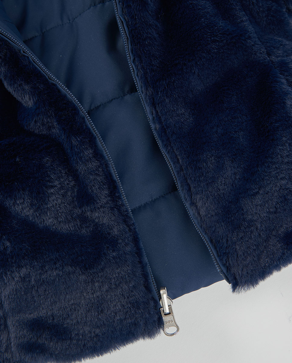 Parka de niña reversible con capucha y bolsillos - Boboli - Azul marino Azul marino-8