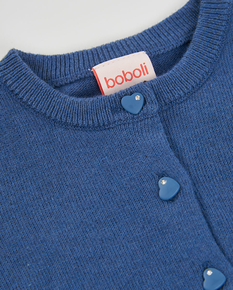 Chaqueta de punto de niña de manga larga con botones - Boboli - Azul / Blanco Azul / Blanco-2