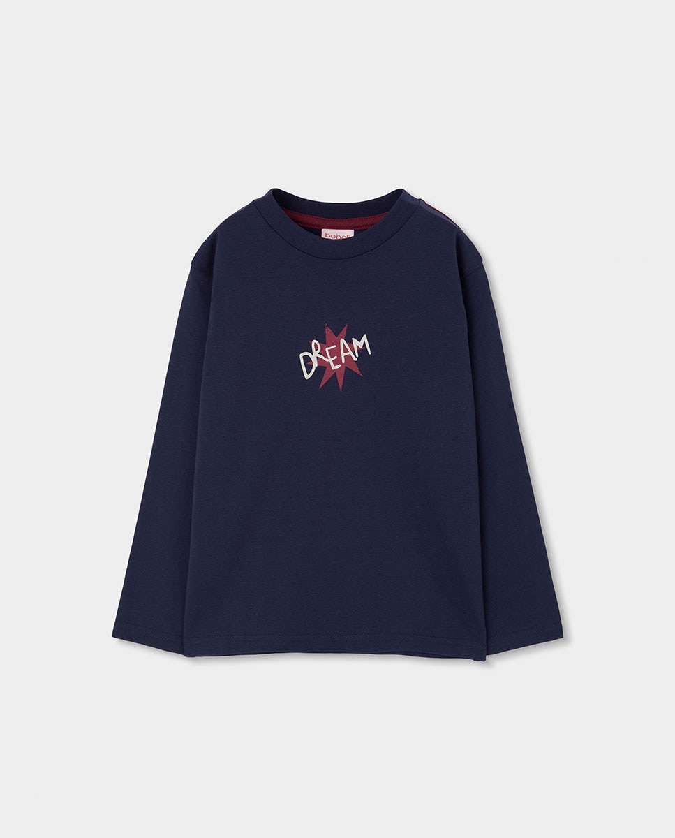 Imagen 0 de Camiseta de niño de algodón de manga larga con cuello redondo Azul marino