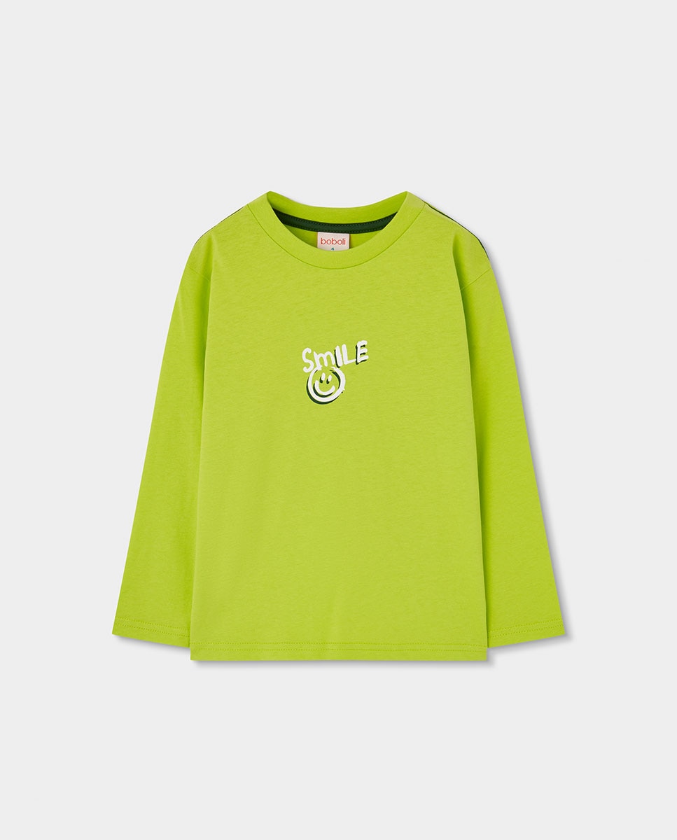 Imagen 0 de Camiseta de niño de algodón de manga larga con cuello redondo Blanco / Negro