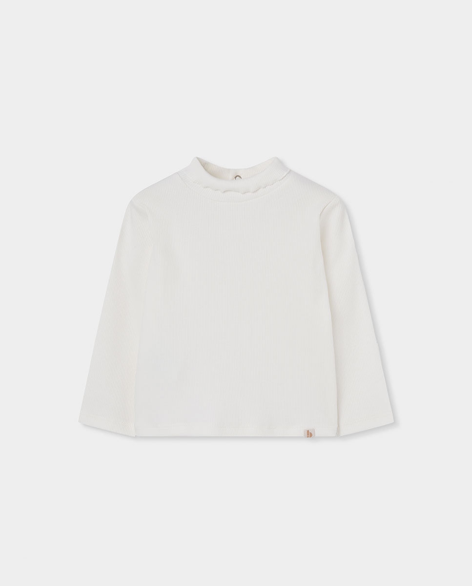 Camiseta de niña de manga larga con cuello semicisne - Blanco Blanco-1