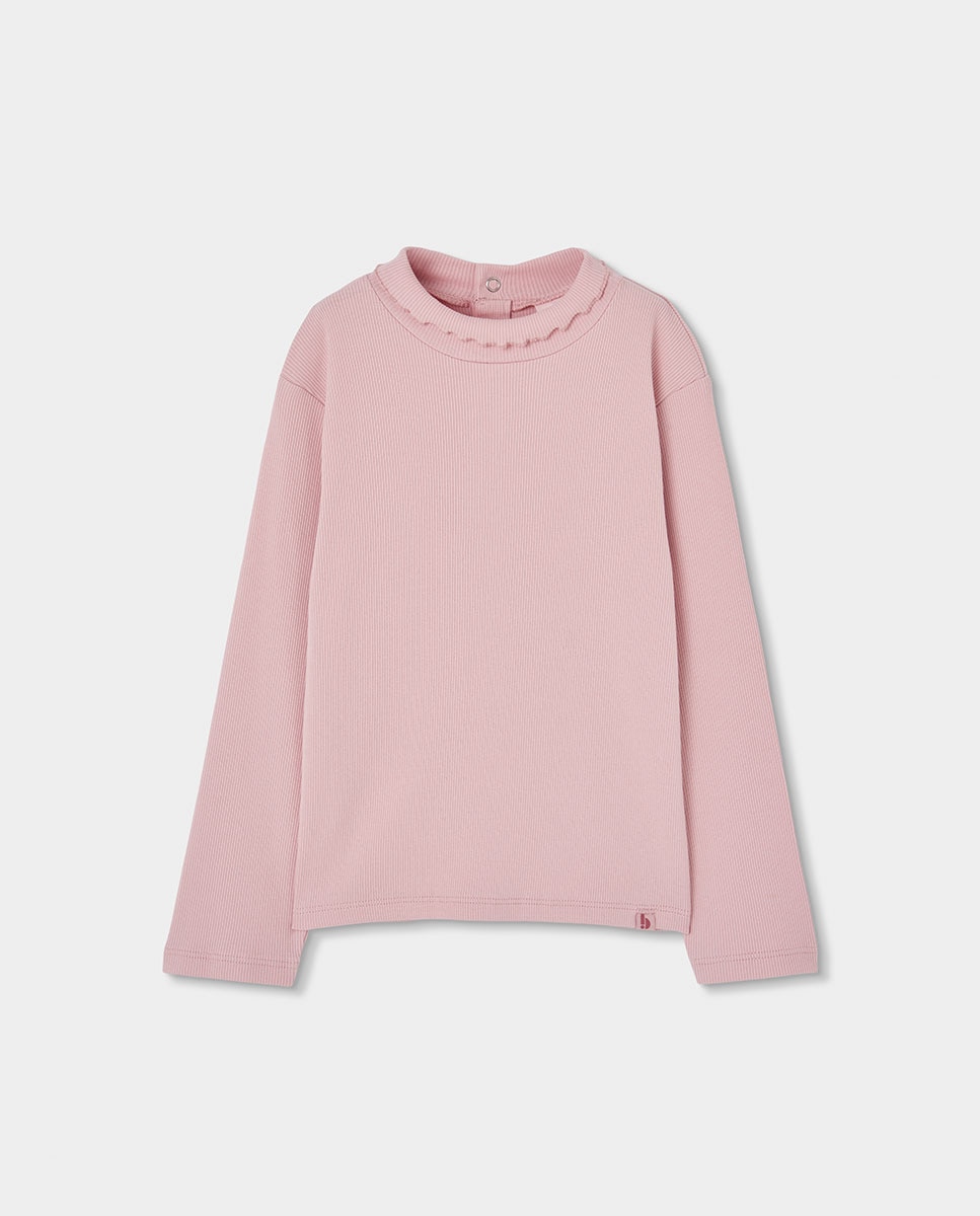 Camiseta de niña de manga larga con cuello semicisne - Rosa Rosa-1
