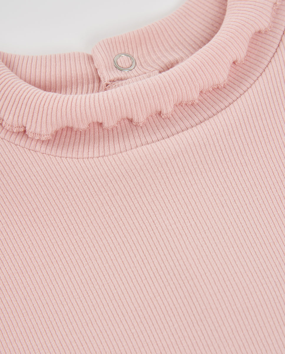 Camiseta de niña de manga larga con cuello semicisne - Rosa Rosa-2