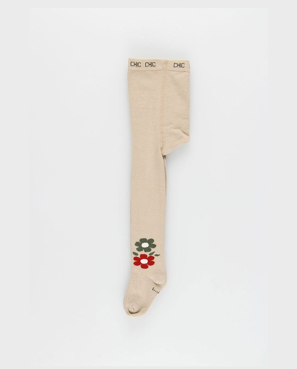 Leotardo para niña con estampado floral en las rodillas - Boboli - Beige Beige-1