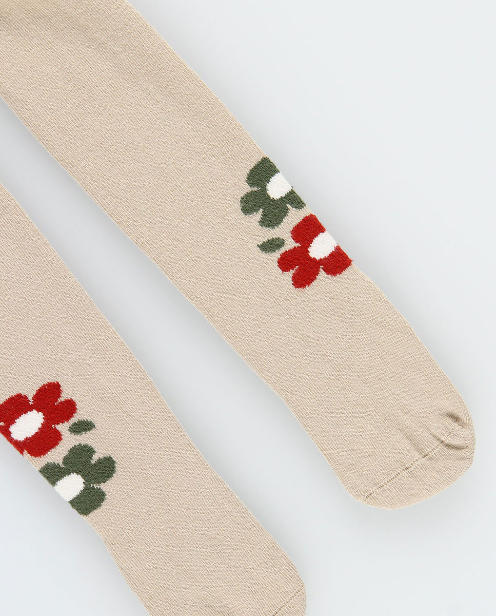 Leotardo para niña con estampado floral en las rodillas - Boboli - Beige Beige-2
