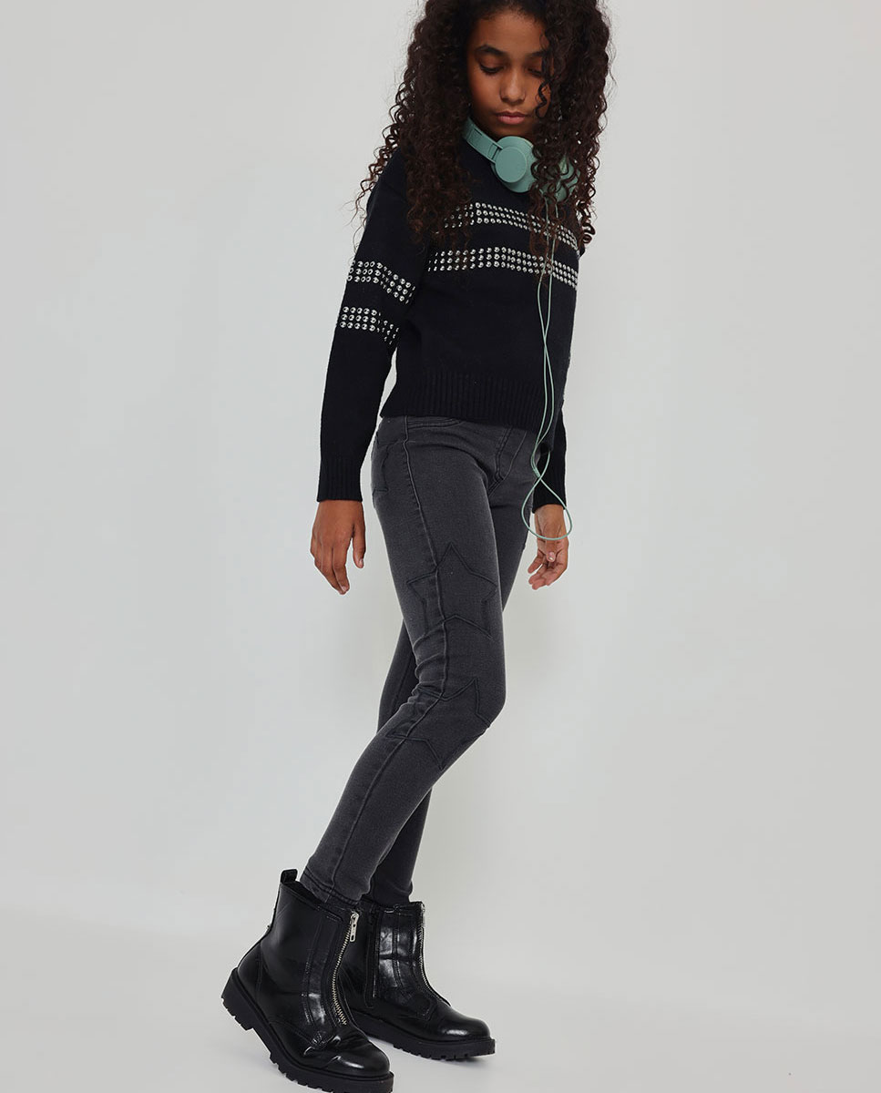 Leggings vaqueros de niña con tiro alto - Boboli - Negro / Gris Negro / Gris-1