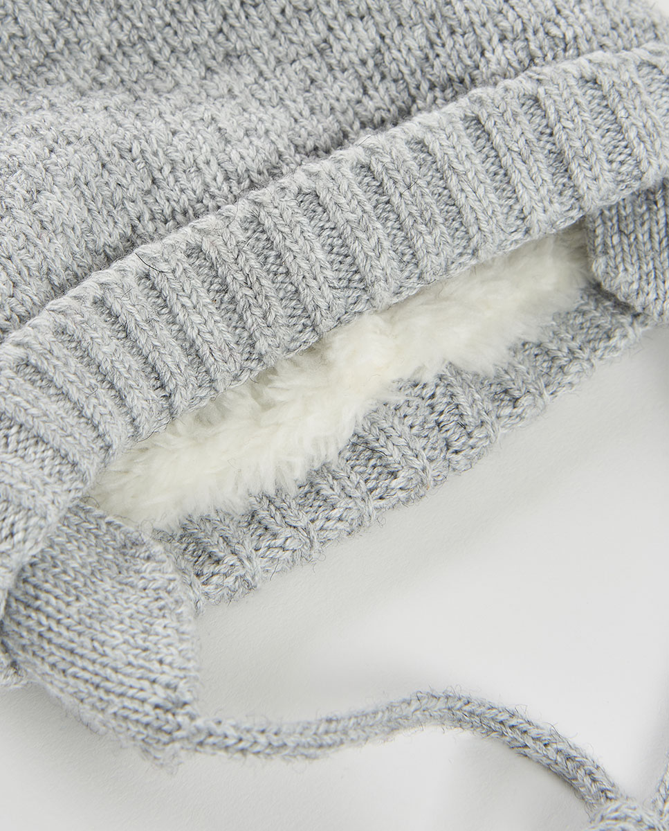 Gorro de punto de bebé con forro - Boboli - Gris Gris-3