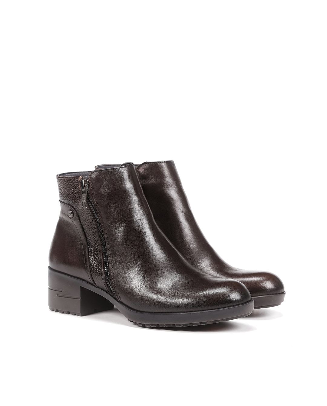 Botines de mujer con cremallera lateral fabricados en piel - Fluchos - Marrón Marrón-3