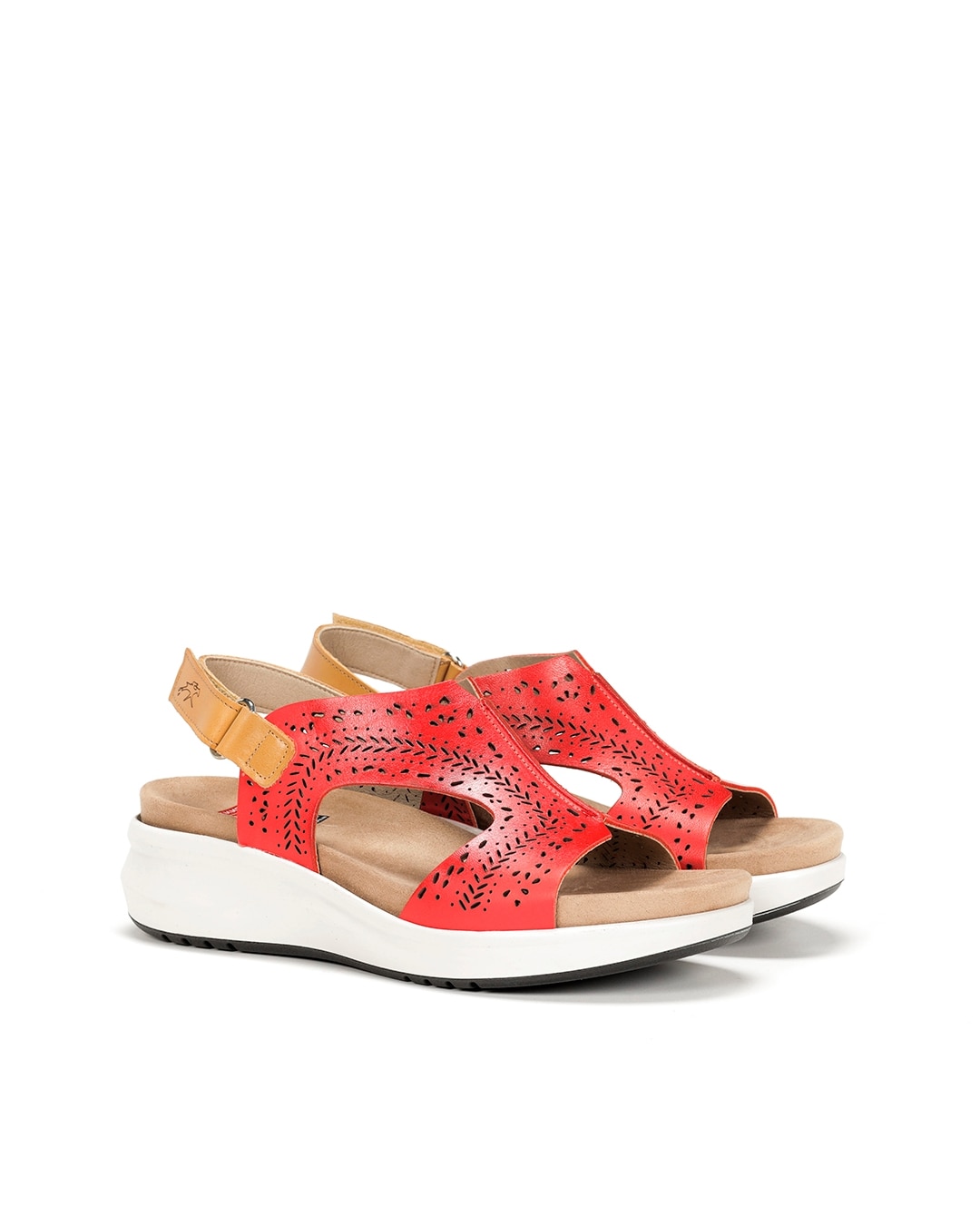 Sandalias de cuña de mujer en color rojo y fabricadas en piel - Fluchos - Rojo Rojo-3