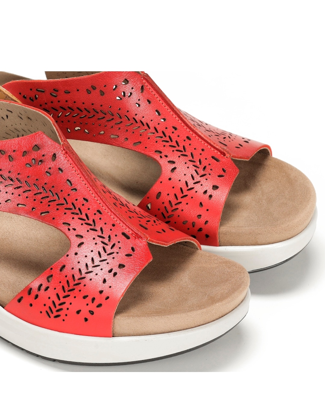 Sandalias de cuña de mujer en color rojo y fabricadas en piel - Fluchos - Rojo Rojo-4