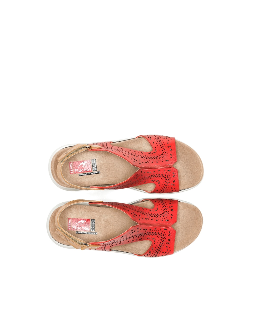 Sandalias de cuña de mujer en color rojo y fabricadas en piel - Fluchos - Rojo Rojo-5