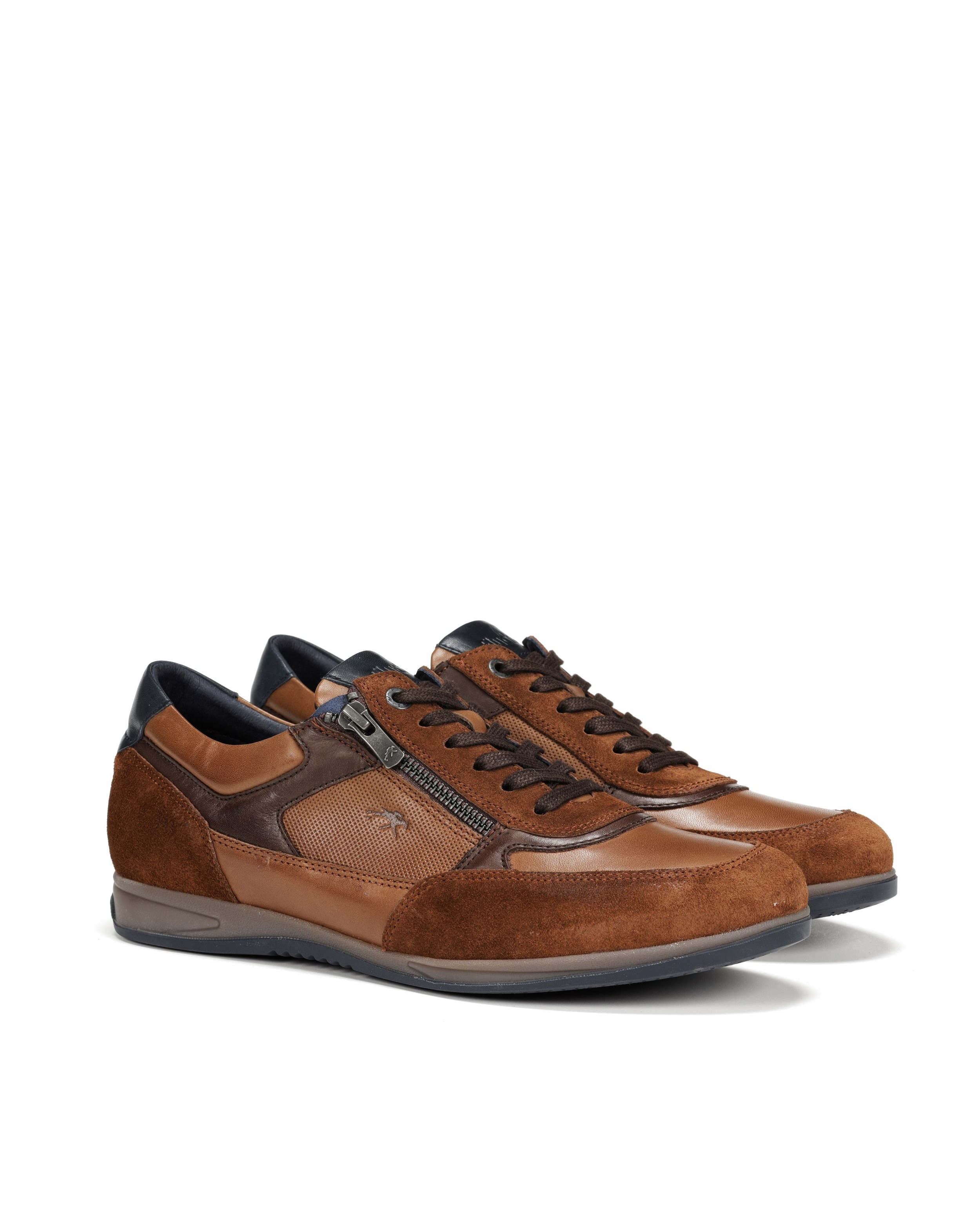 Zapatos de cordones de hombre fabricados en piel con cremallera de adorno - Fluchos - Camel Camel-2