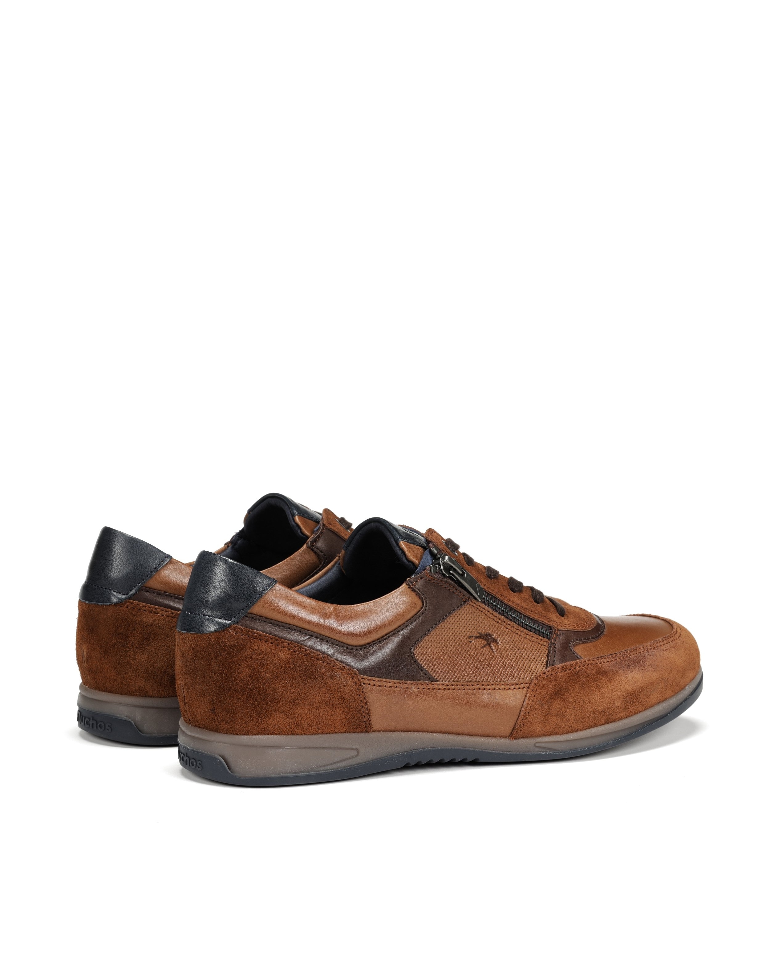 Zapatos de cordones de hombre fabricados en piel con cremallera de adorno - Fluchos - Camel Camel-3