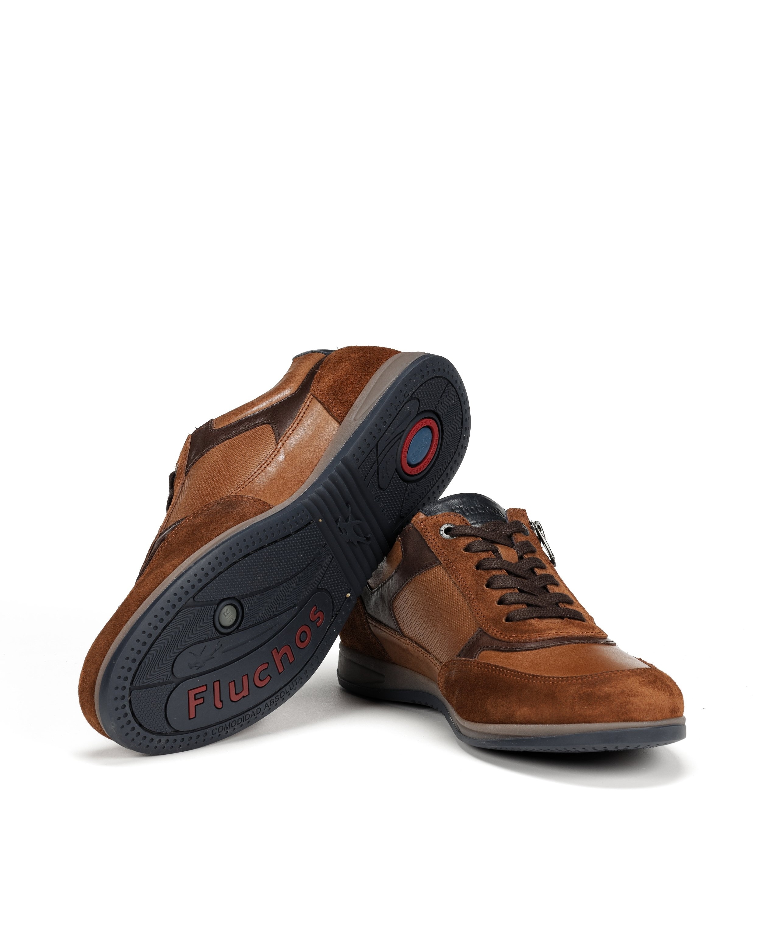 Zapatos de cordones de hombre fabricados en piel con cremallera de adorno - Fluchos - Camel Camel-4