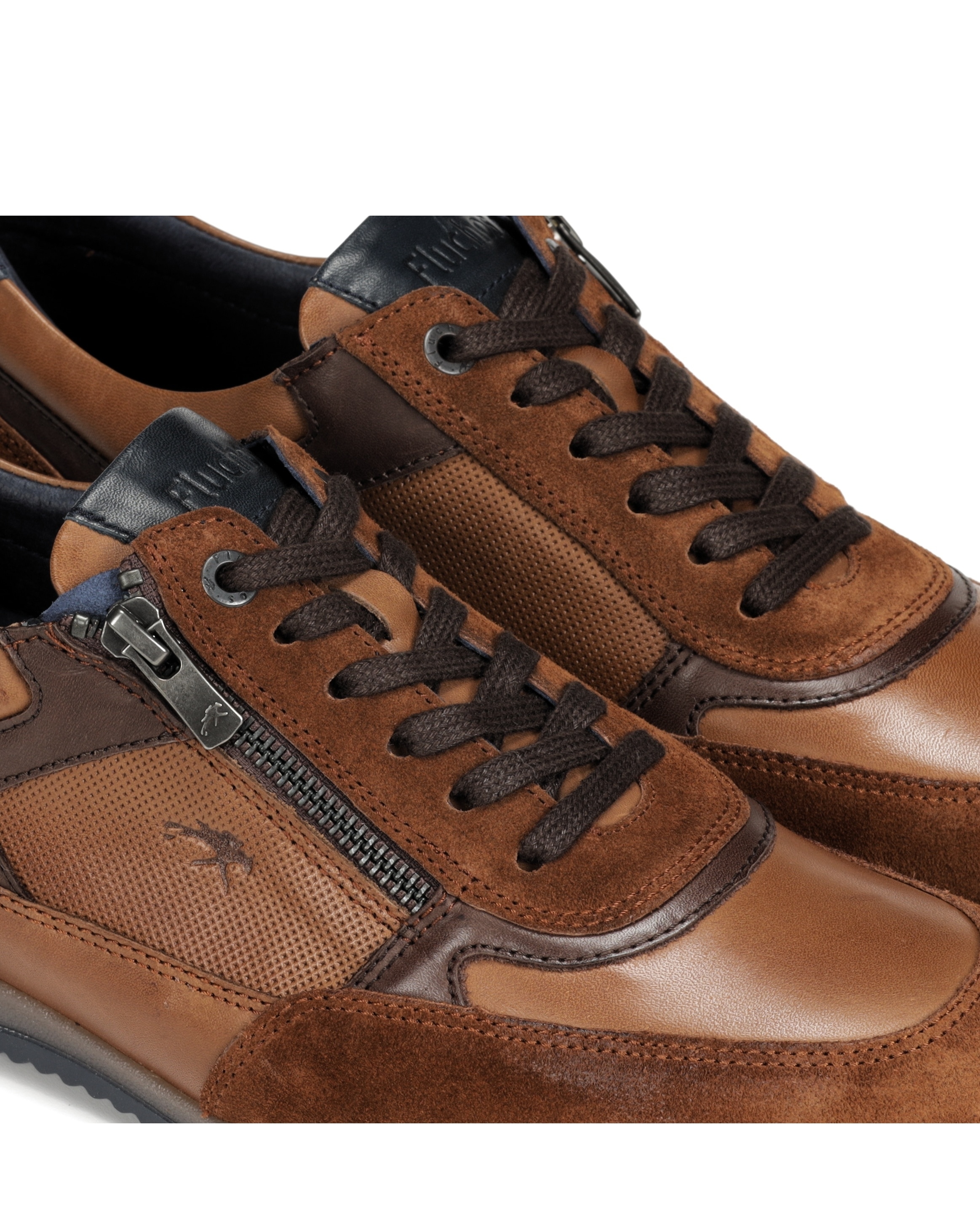 Zapatos de cordones de hombre fabricados en piel con cremallera de adorno - Fluchos - Camel Camel-5