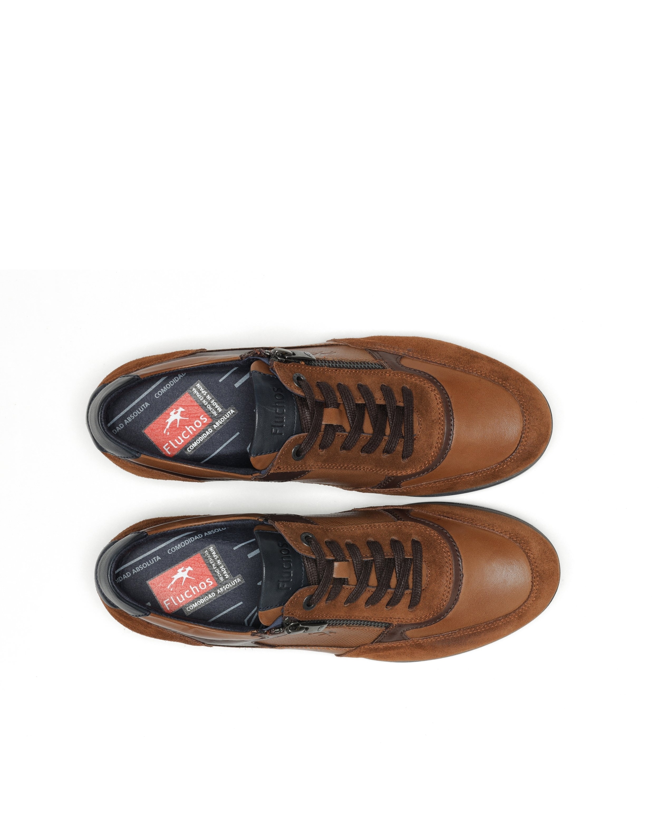 Zapatos de cordones de hombre fabricados en piel con cremallera de adorno - Fluchos - Camel Camel-6